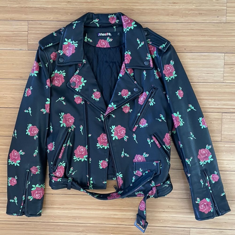 MADEME ROSE PATTERN GENUINE LEATHER JACKET